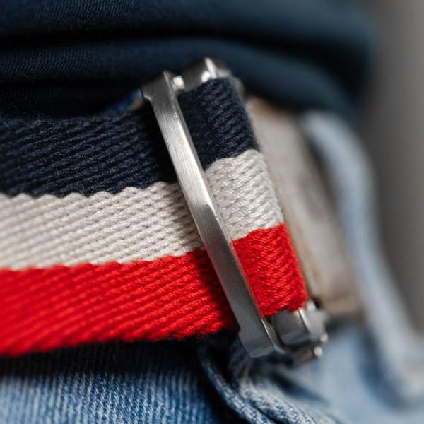 Meerkleurige stoffen riem - Blauw, wit en rood