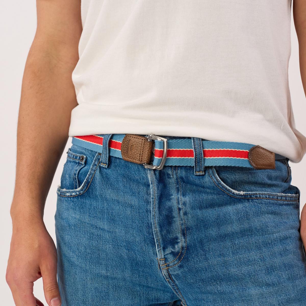 Meerkleurige stoffen riem - Hemelsblauw en rood