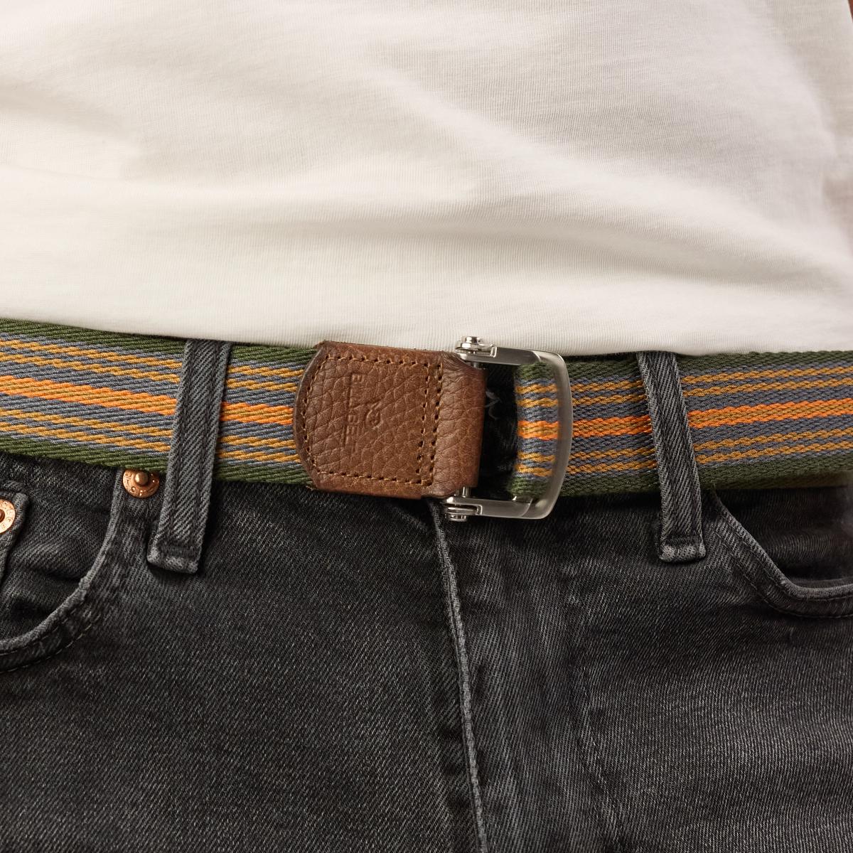 Meerkleurige stoffen riem - Oranje, blauw en groen