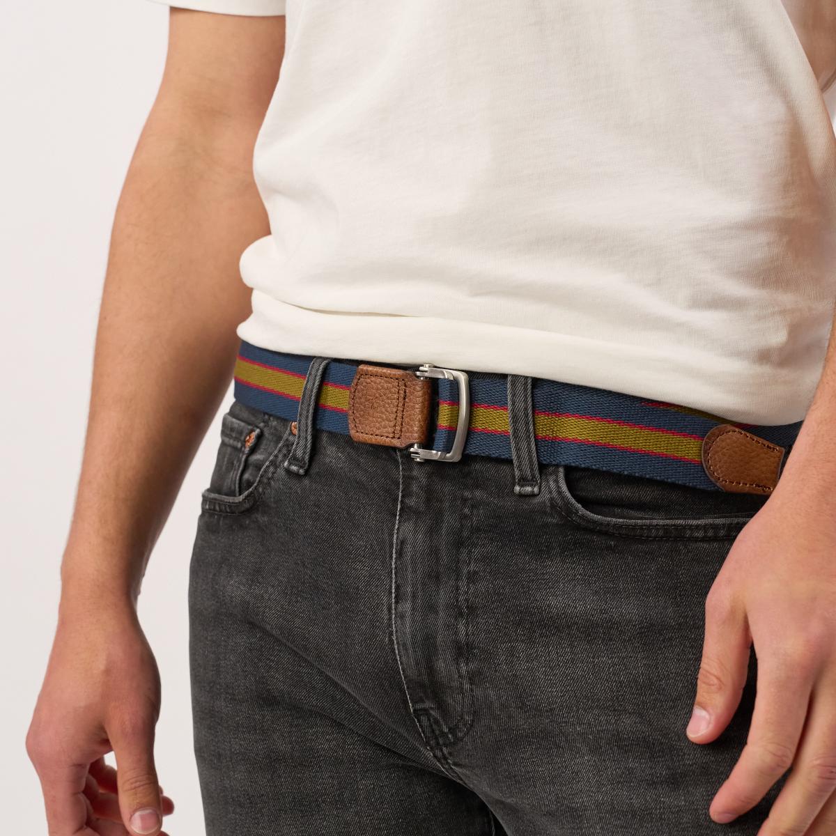 Meerkleurige stoffen riem - Blauw, rood en groen