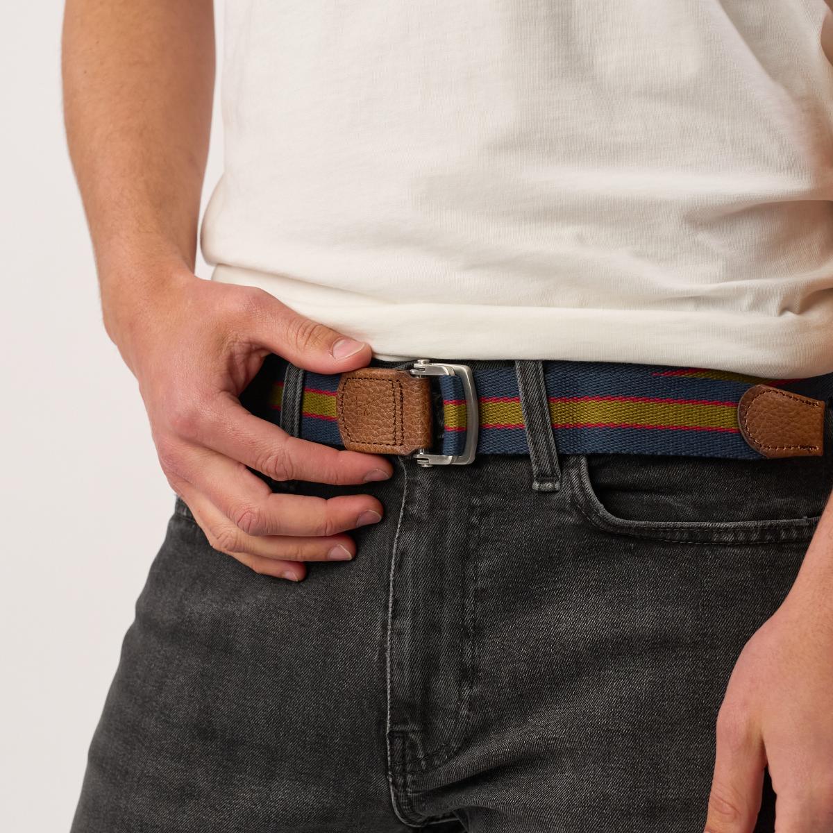 Meerkleurige stoffen riem - Blauw, rood en groen
