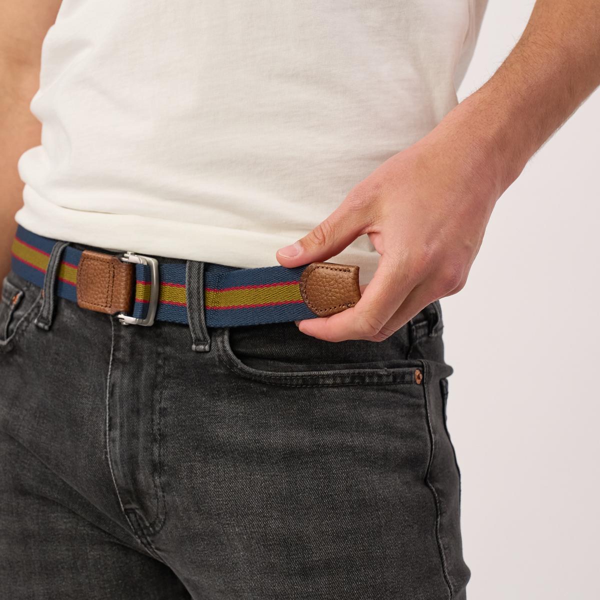 Meerkleurige stoffen riem - Blauw, rood en groen