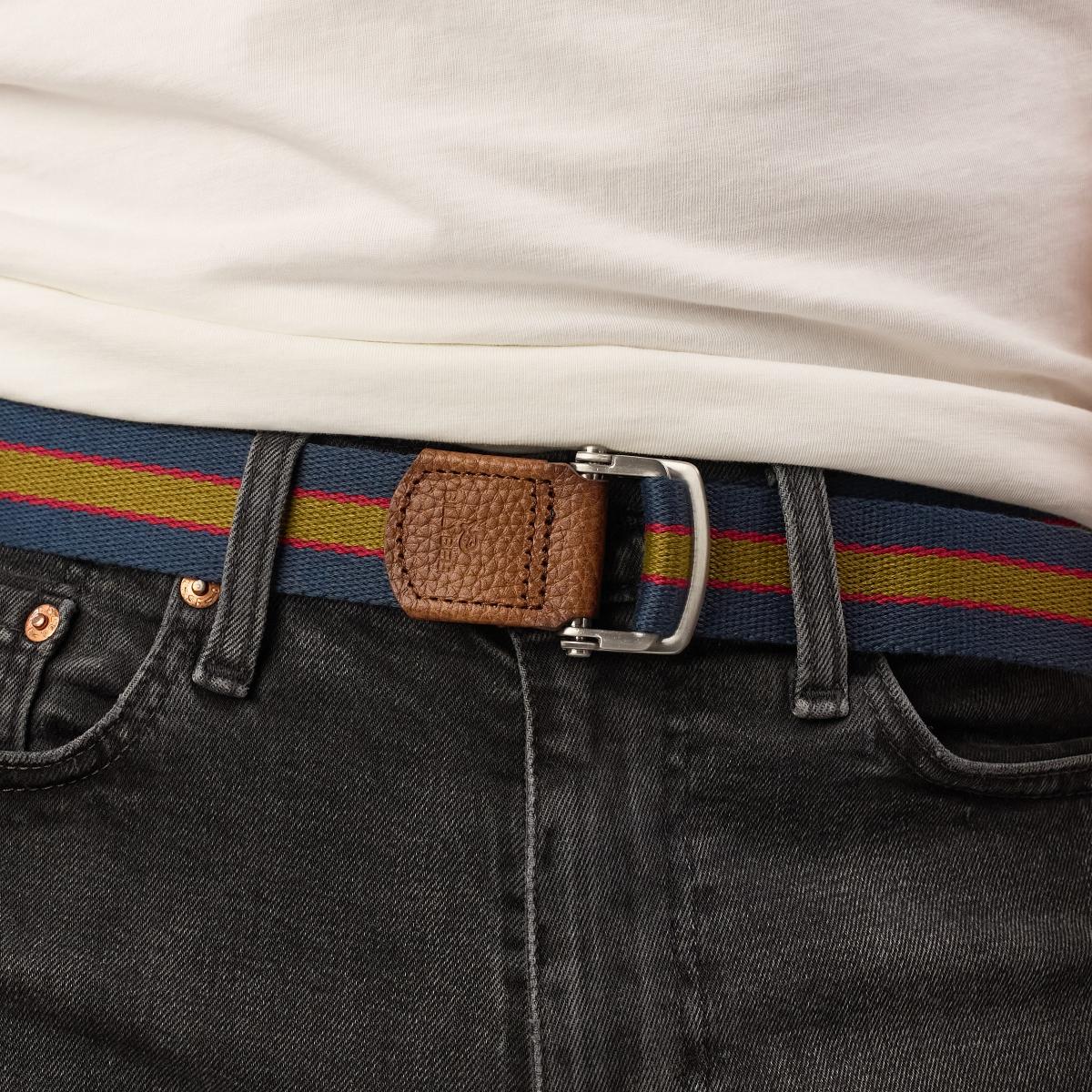 Meerkleurige stoffen riem - Blauw, rood en groen