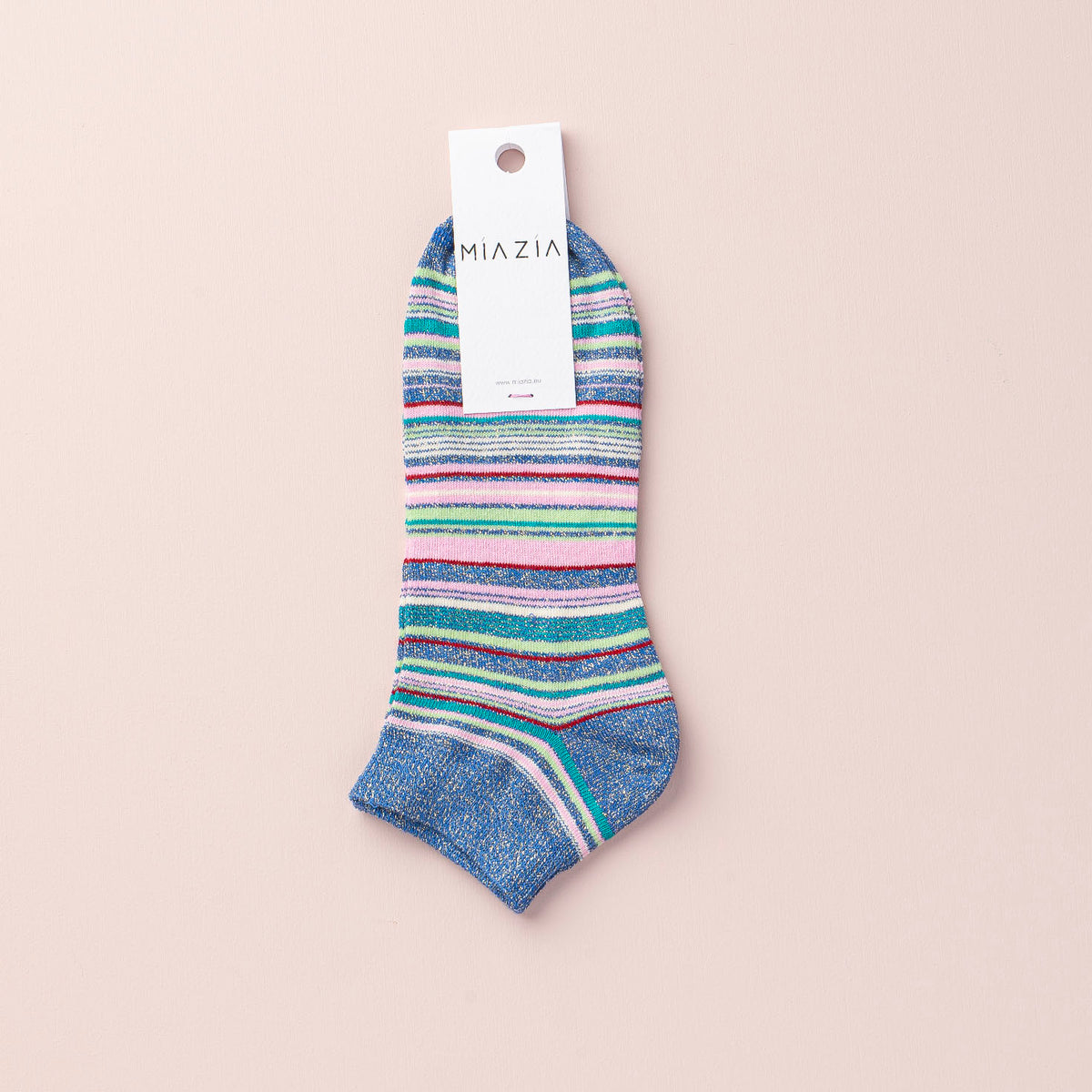 Mia Zia - Blauwe glitterstrepen Sneakersokken