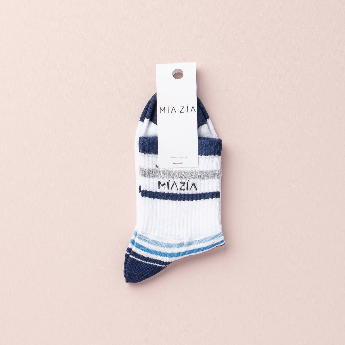 Mia Zia - Sporty sokken White + Blue stripes