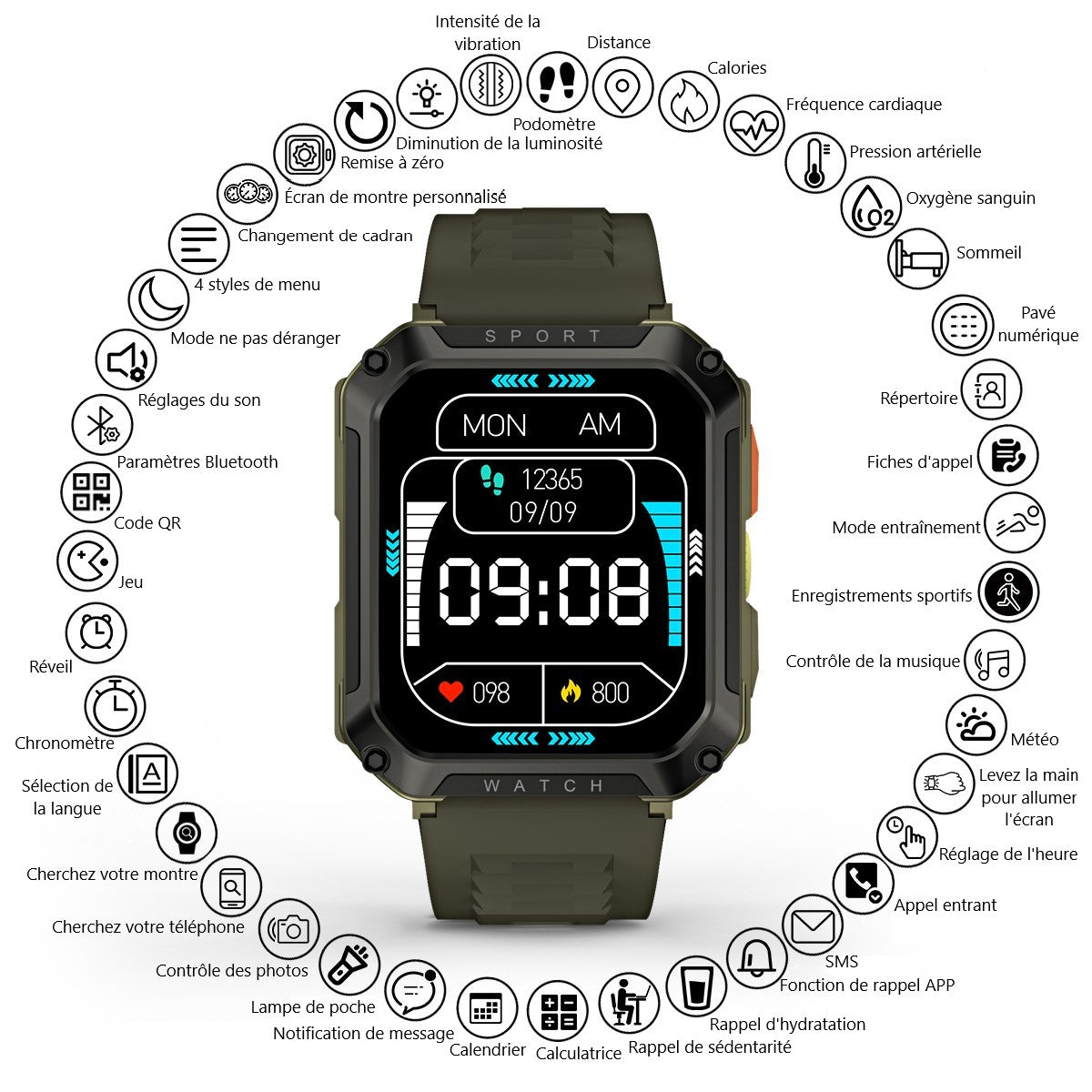 Multifunctioneel Horloge - Kaki