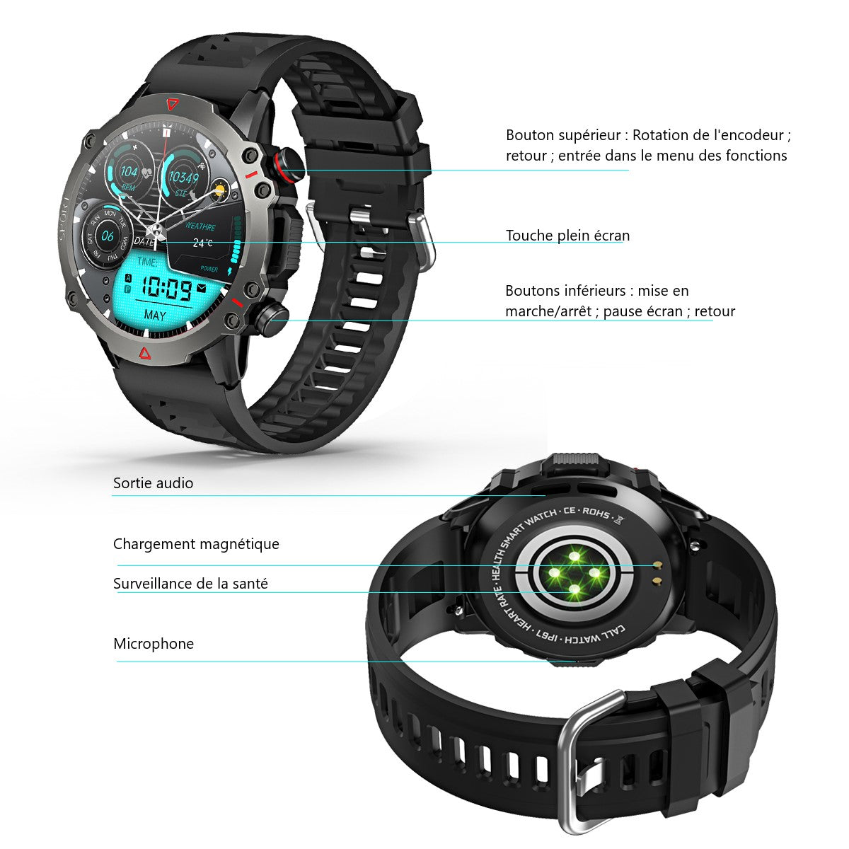 Montre Connectee Multifonctions - Noir