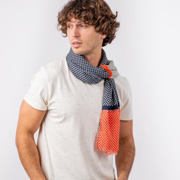 Foulard en coton bio - Bleu et rouge