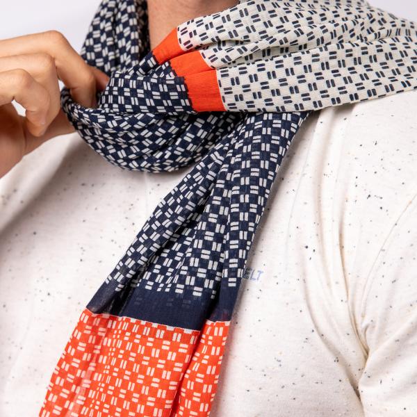 Foulard en coton bio - Bleu et rouge