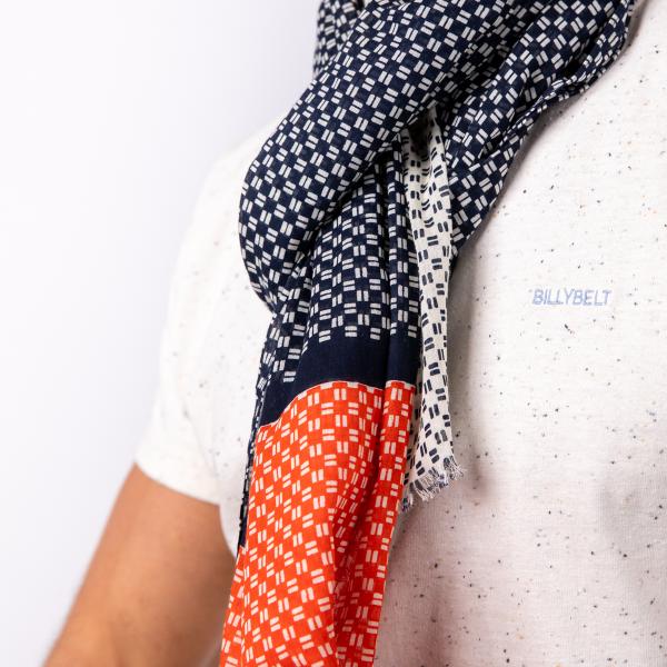 Foulard en coton bio - Bleu et rouge
