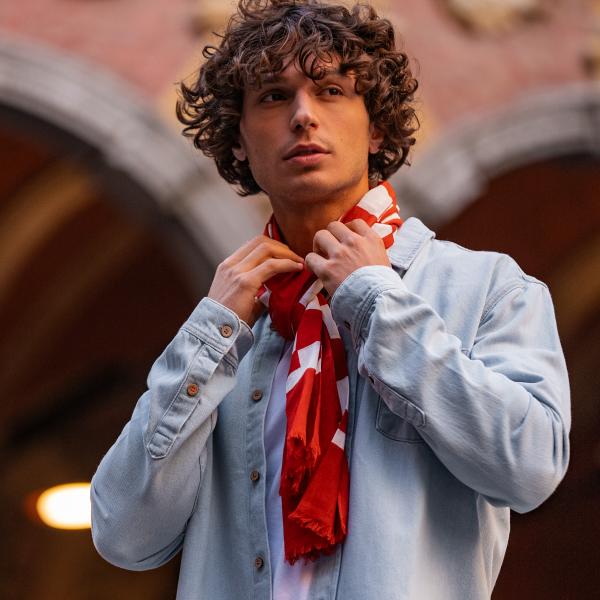 Foulard en coton bio - Orange et blanc