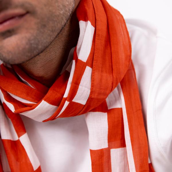 Foulard en coton bio - Orange et blanc