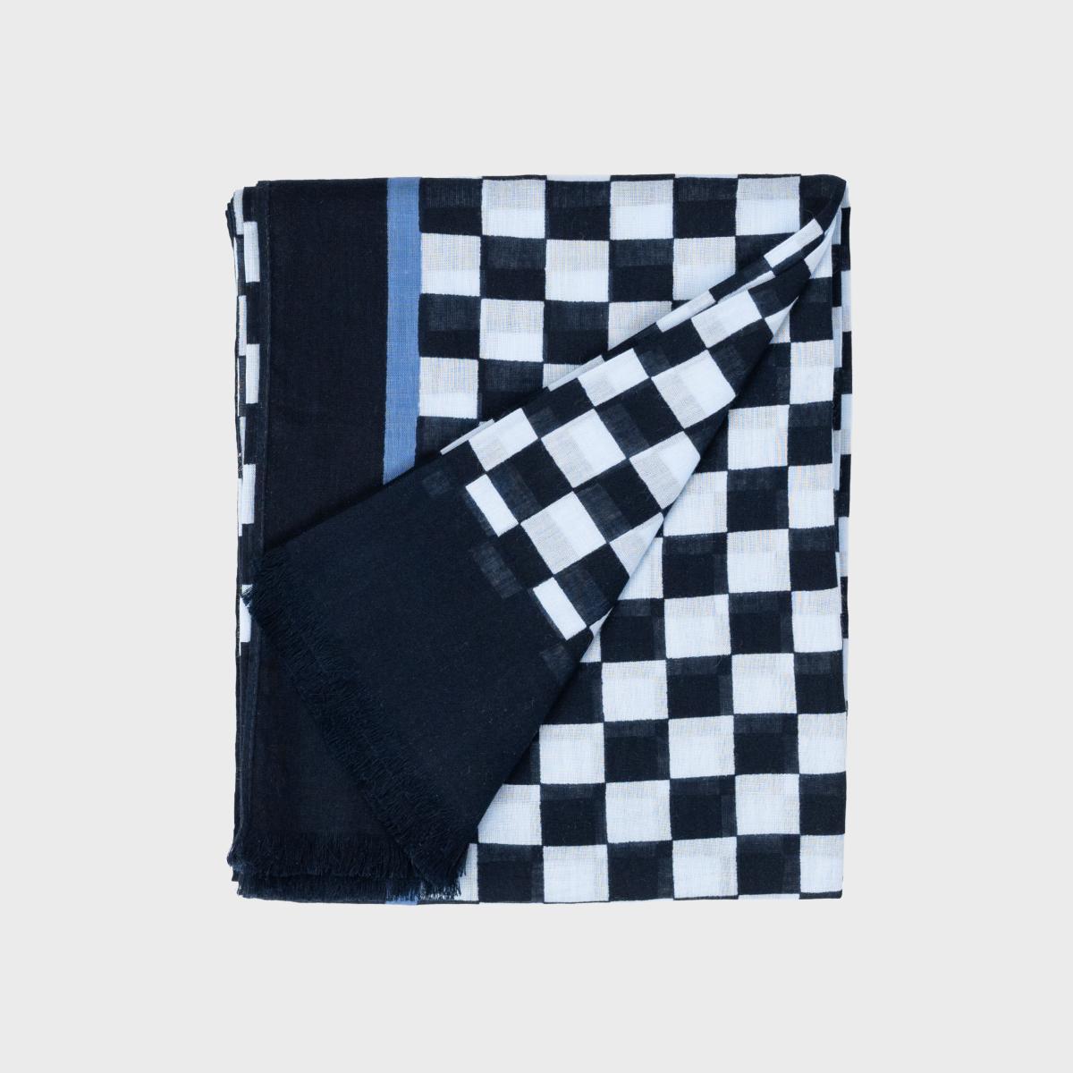 Foulard en coton bio - Bleu foncé et blanc