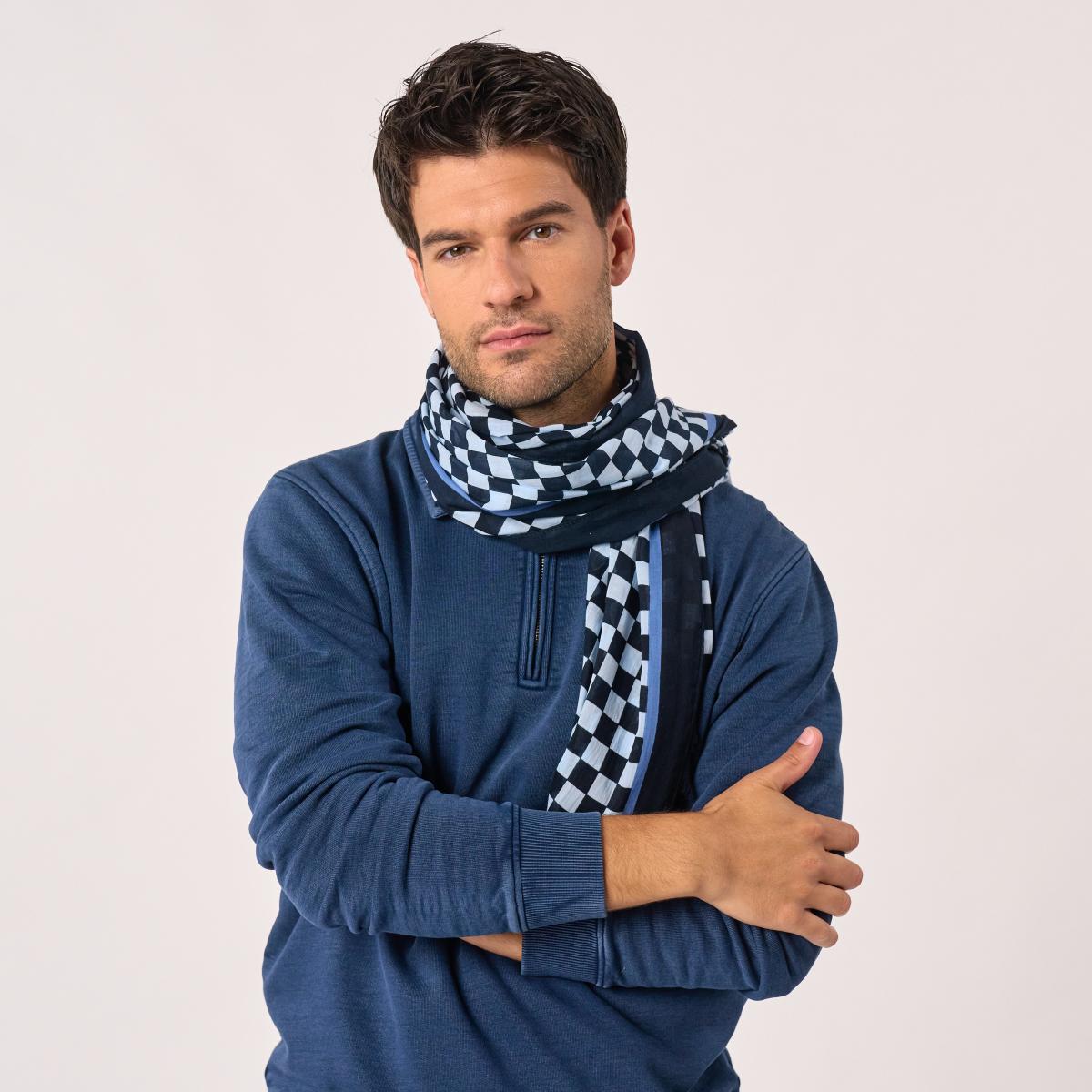 Foulard en coton bio - Bleu foncé et blanc