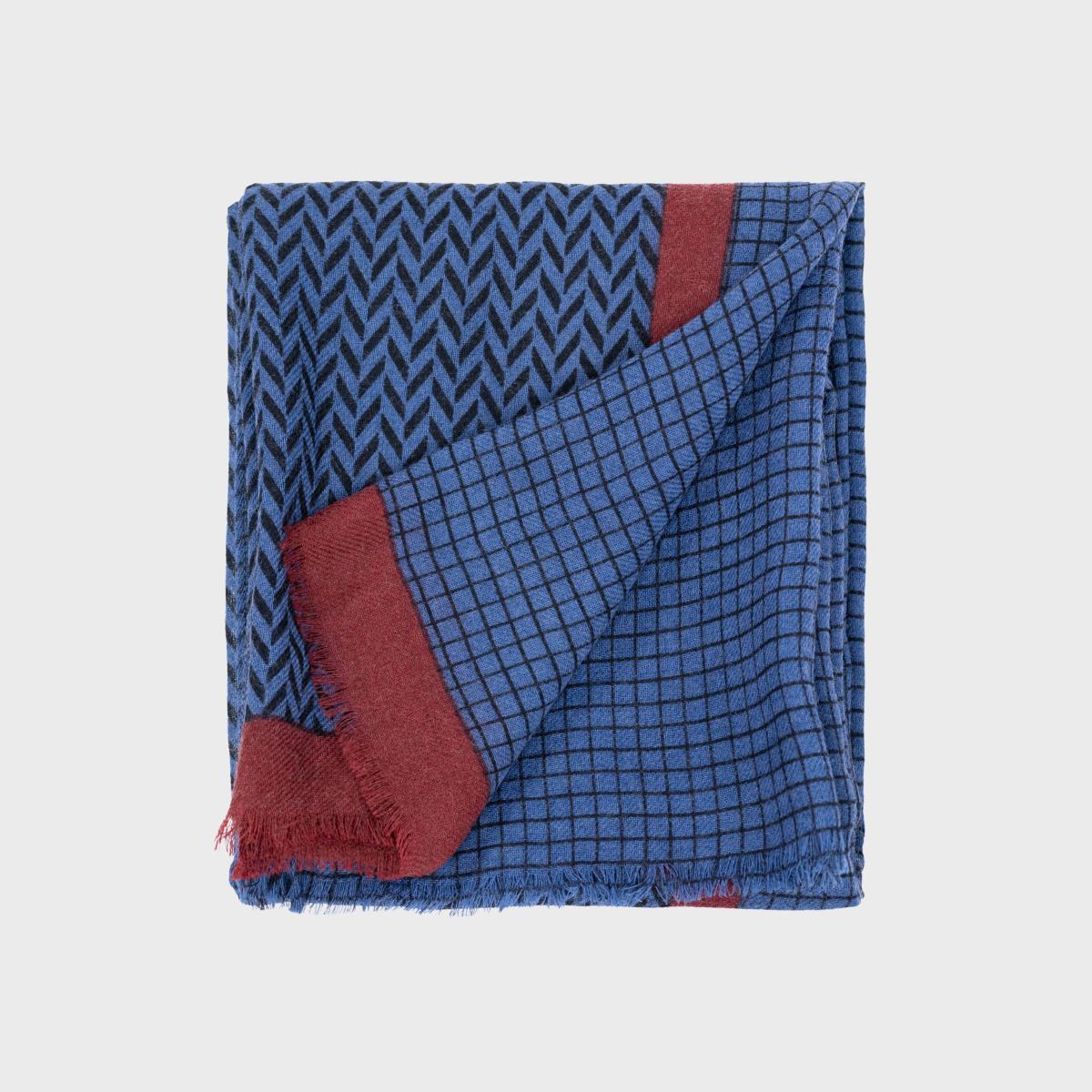 Foulard en laine - Bleu et rouge