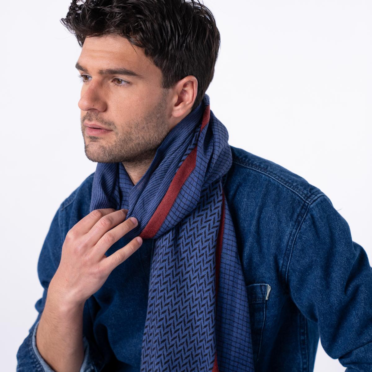 Foulard en laine - Bleu et rouge