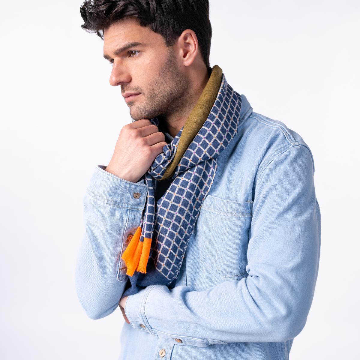 Foulard en laine - Bleu et orange