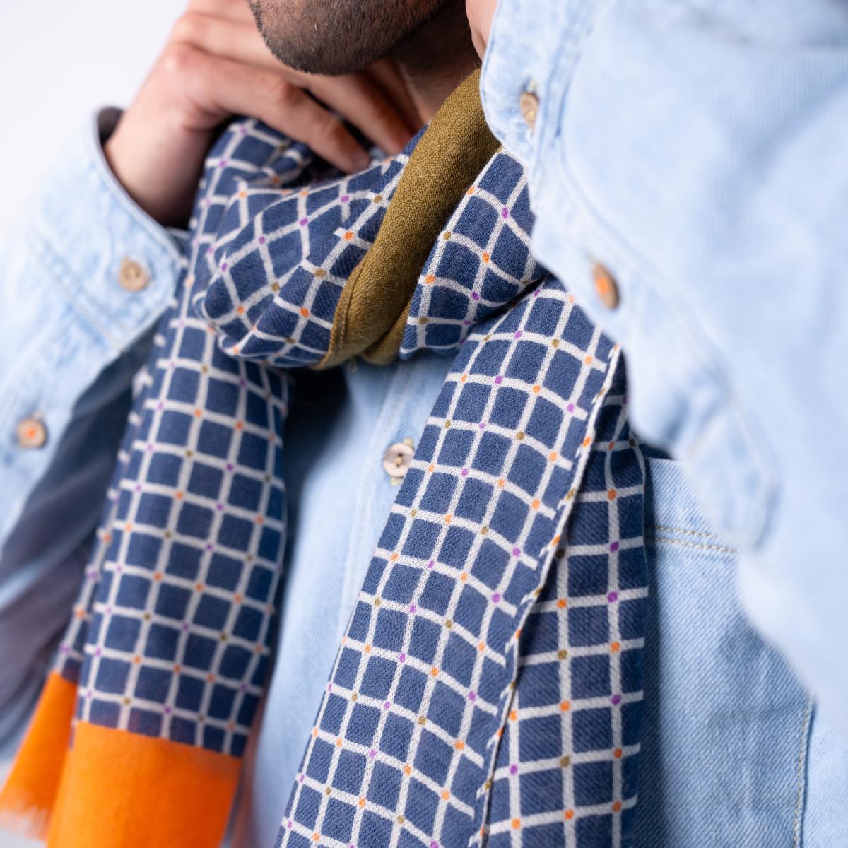 Foulard en laine - Bleu et orange