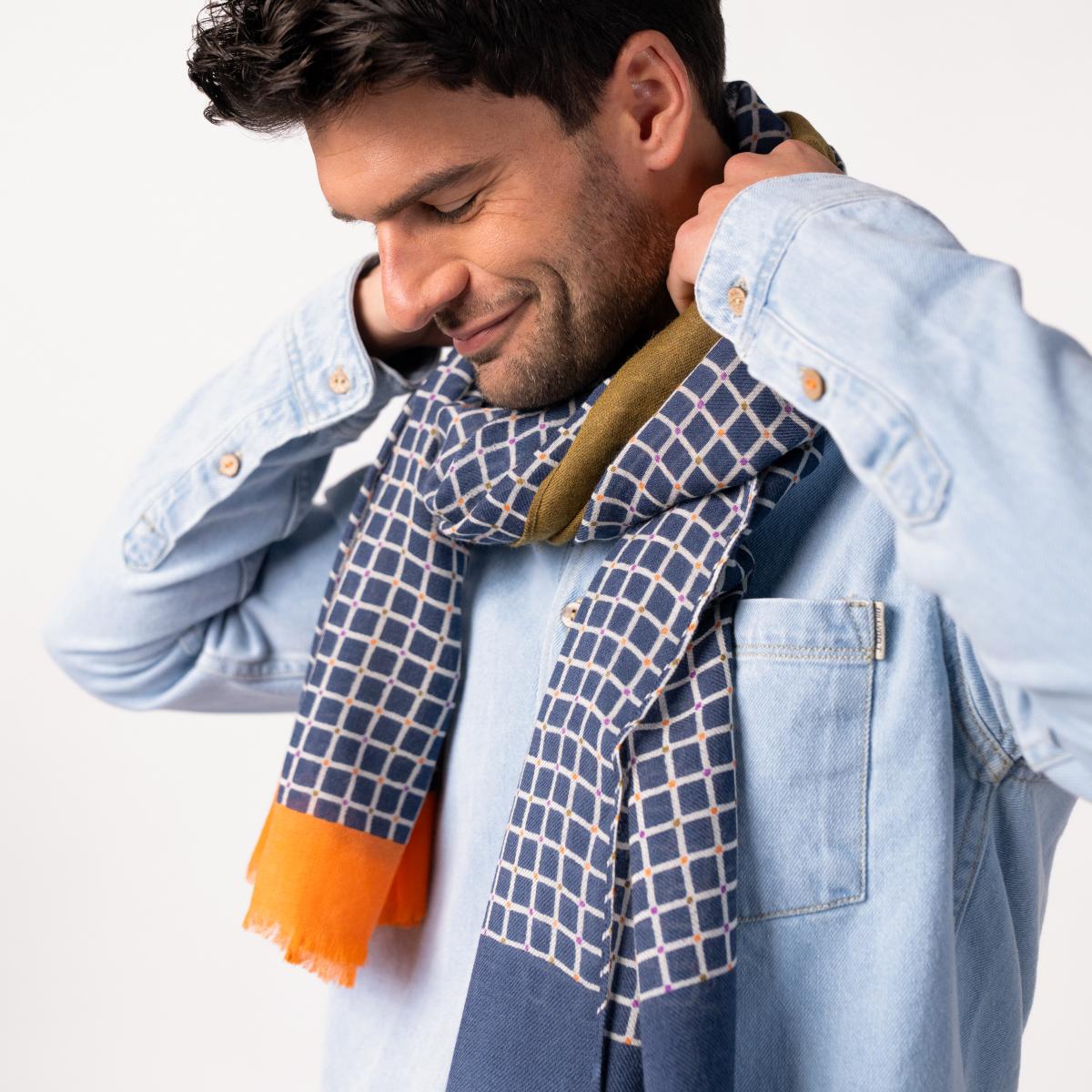 Foulard en laine - Bleu et orange