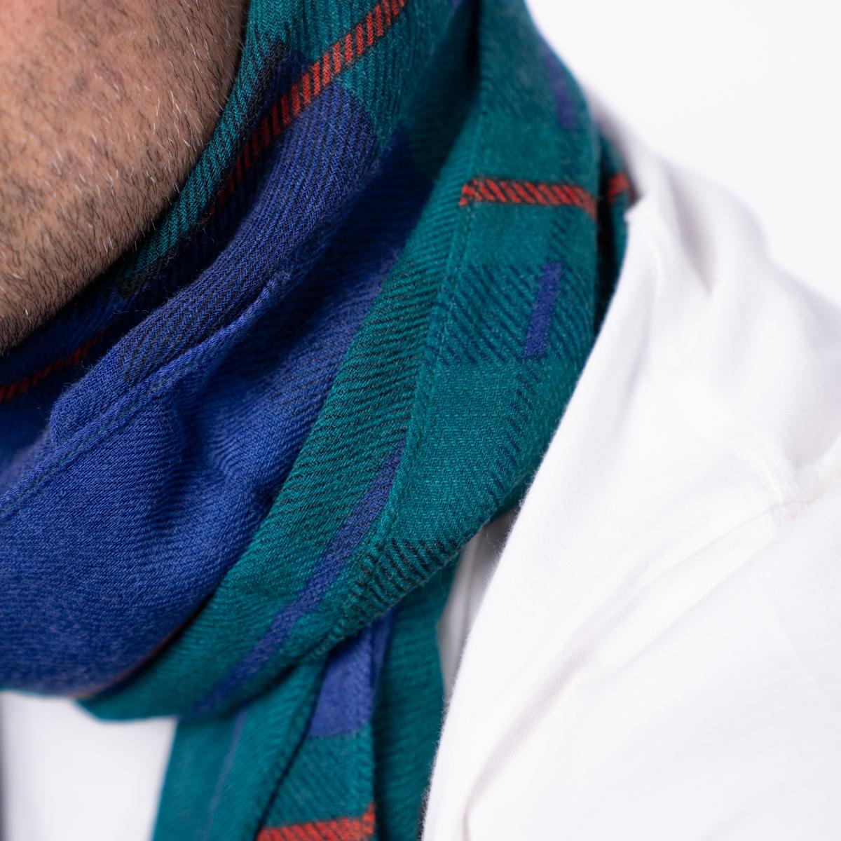 Wollen sjaal - Blauw en groen