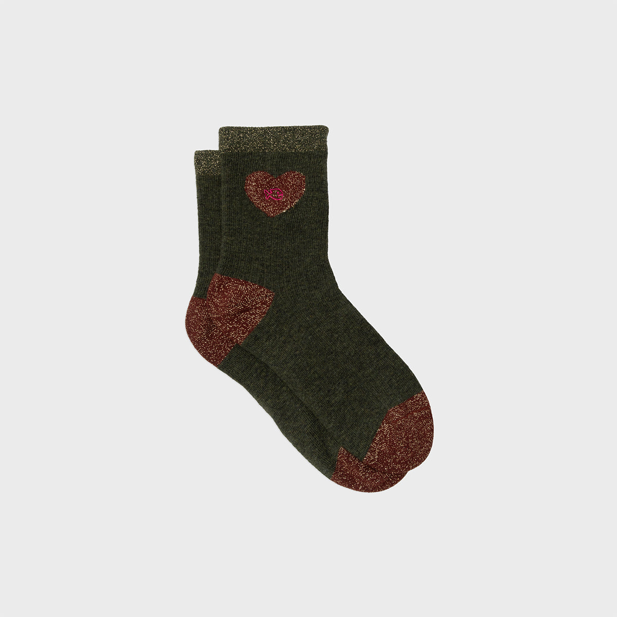 Chaussettes coeur en coton peigné - Kaki - Vert