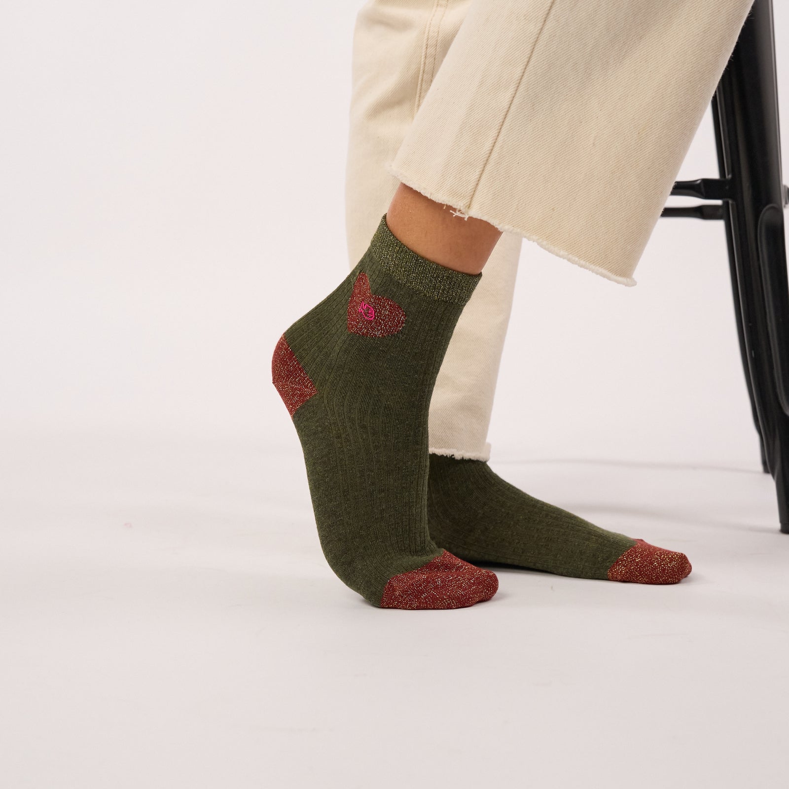 Chaussettes coeur en coton peigné - Kaki - Vert