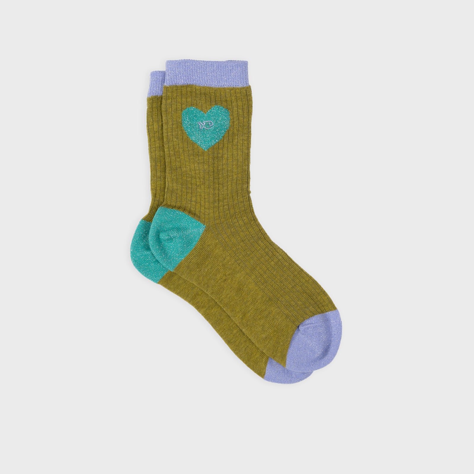Sokken met hartje van gekamd katoen - Olijfgroen