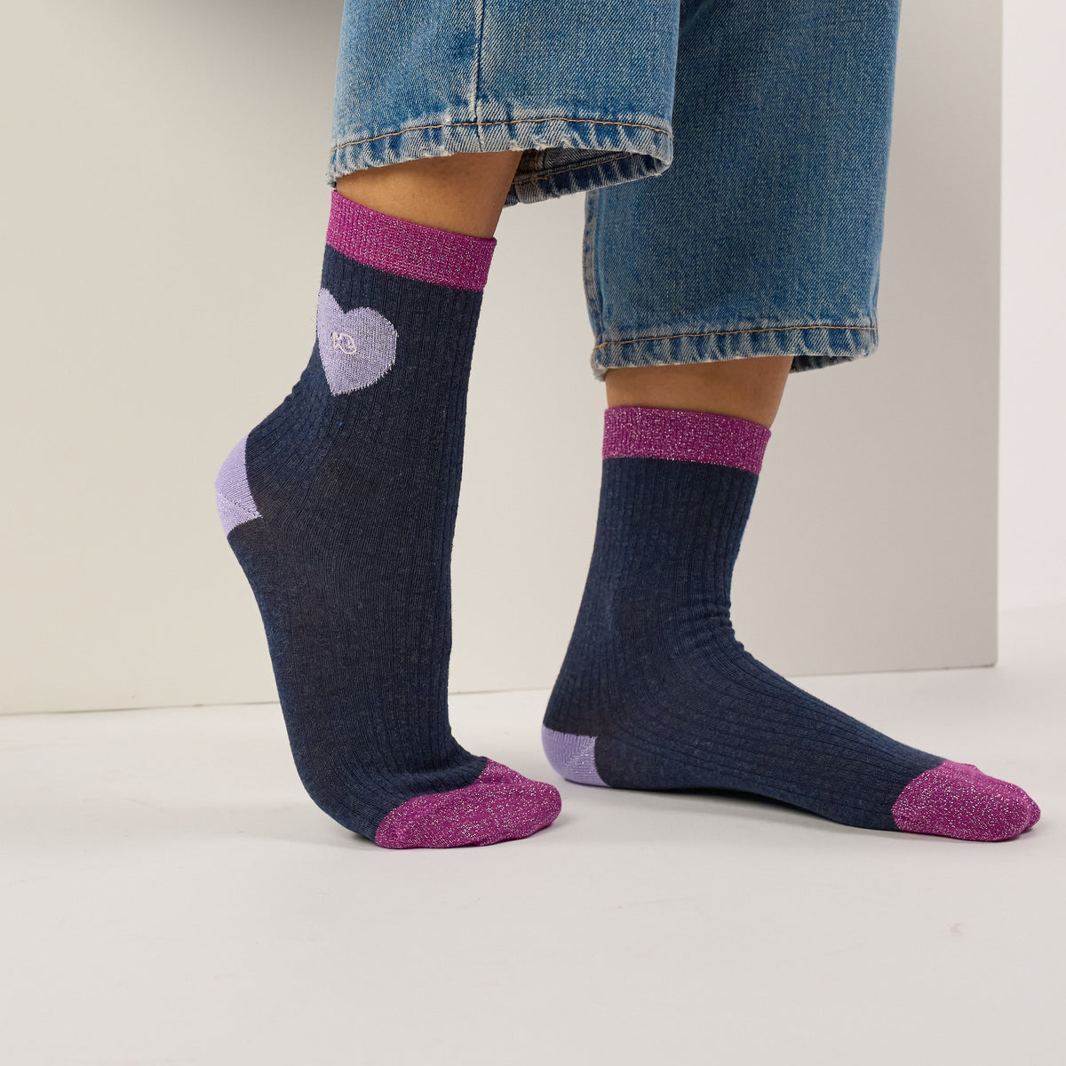 Sokken met hartje van gekamd katoen - Marine - Blauw