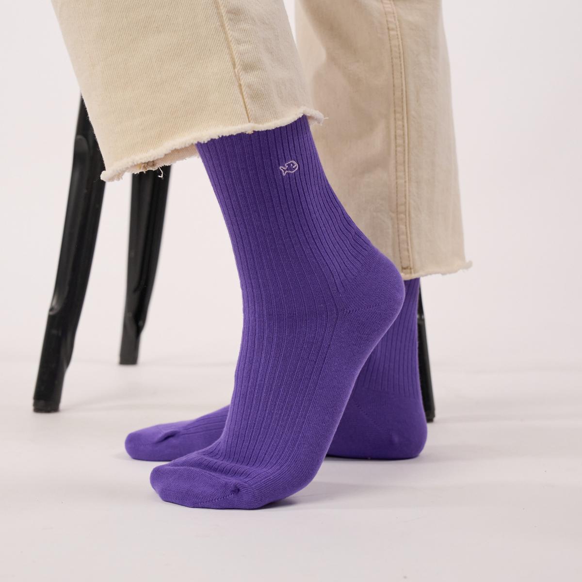 Chaussettes unies en coton peigné - Violet