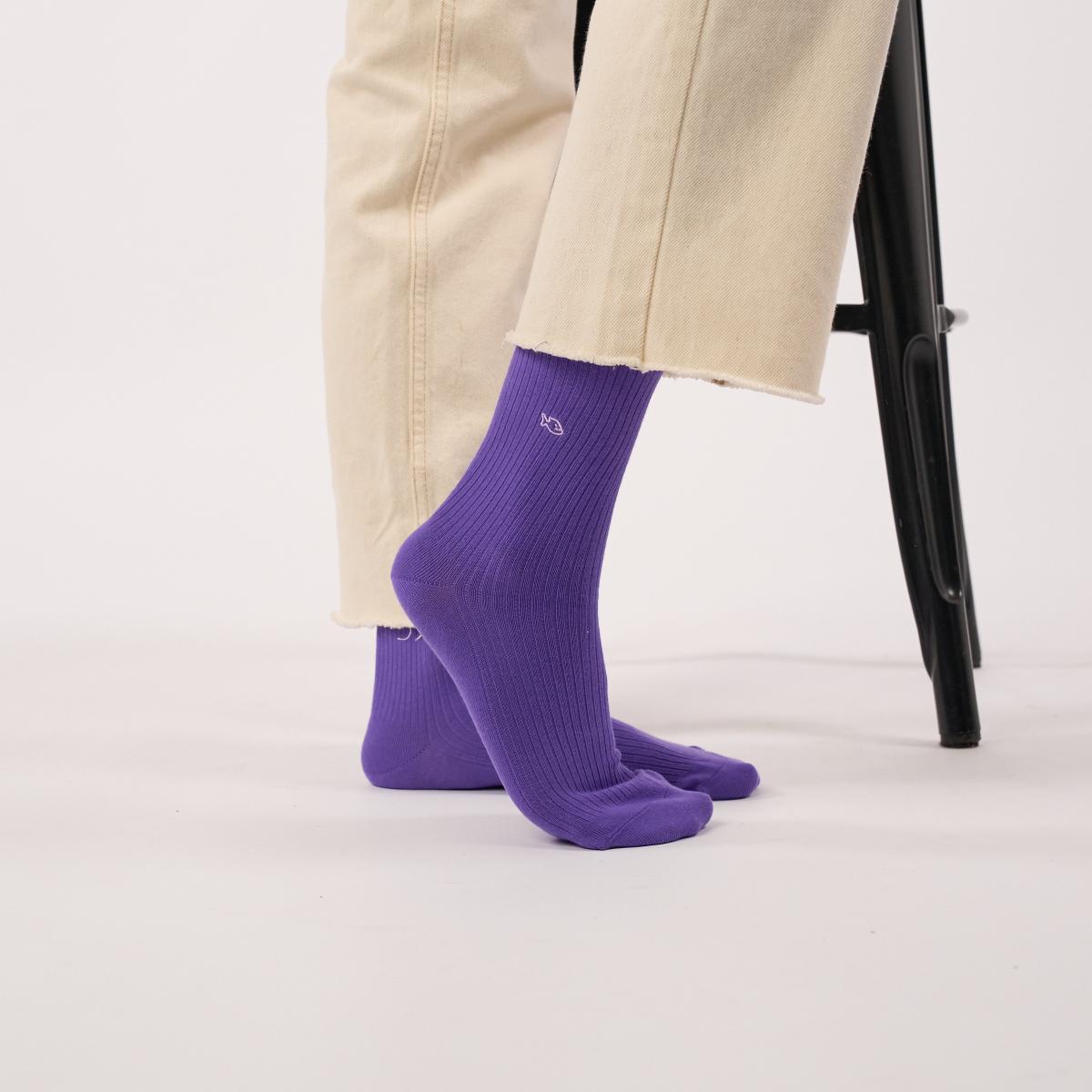 Chaussettes unies en coton peigné - Violet