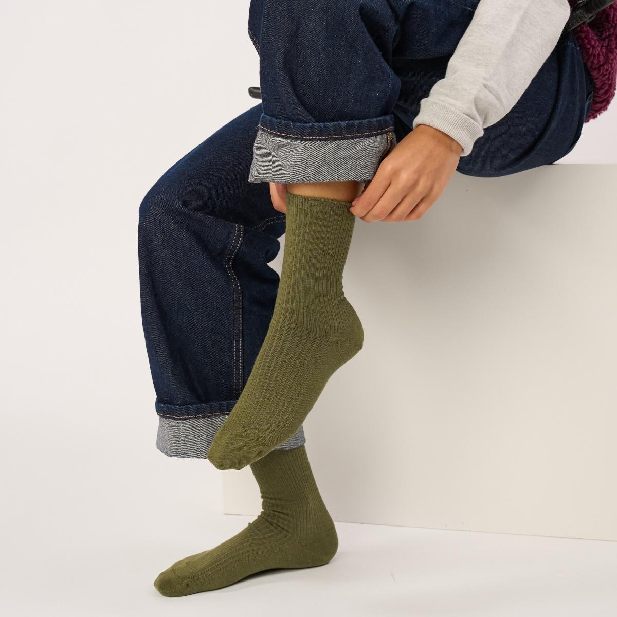 Effen sokken van gekamd katoen - Kaki - Groen