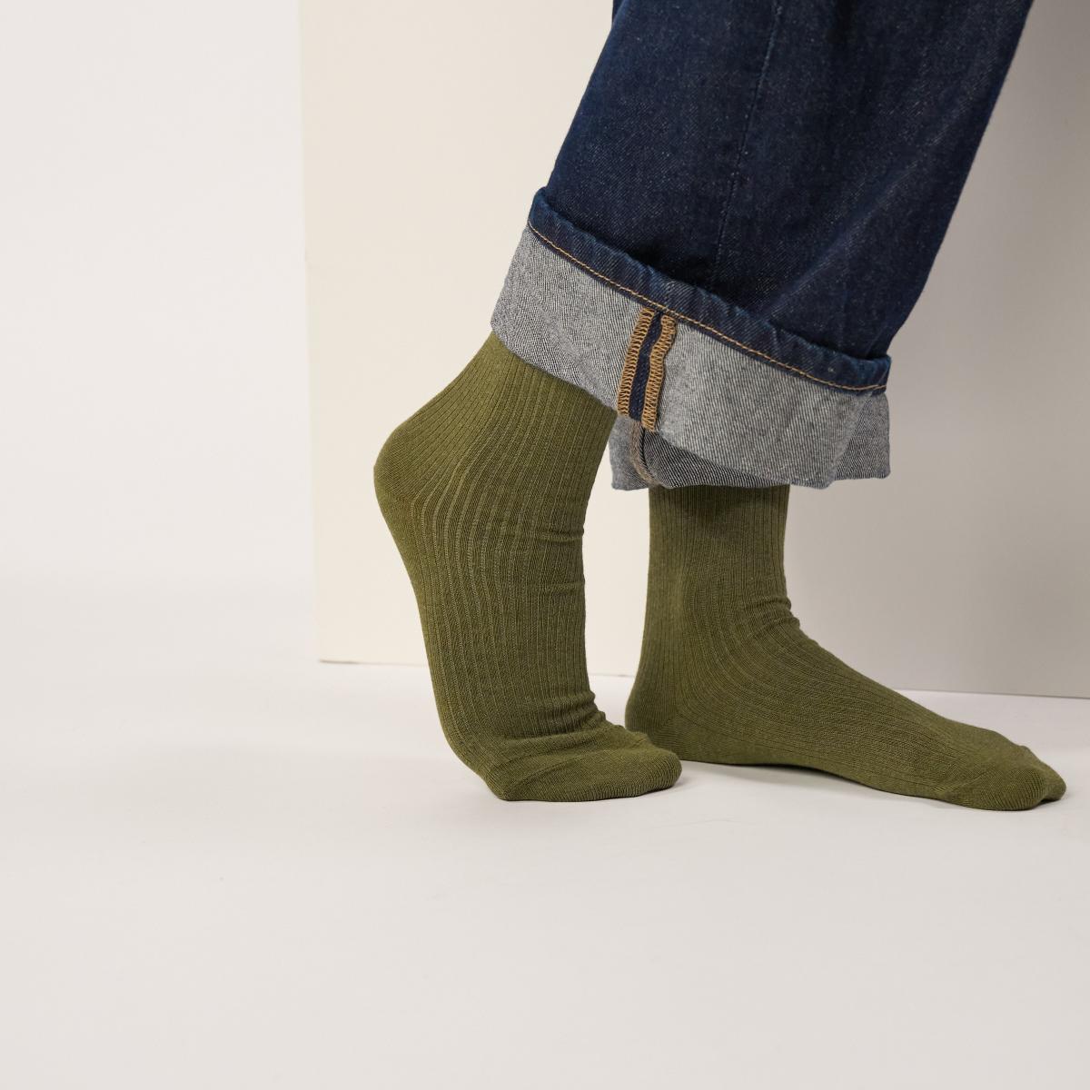 Effen sokken van gekamd katoen - Kaki - Groen