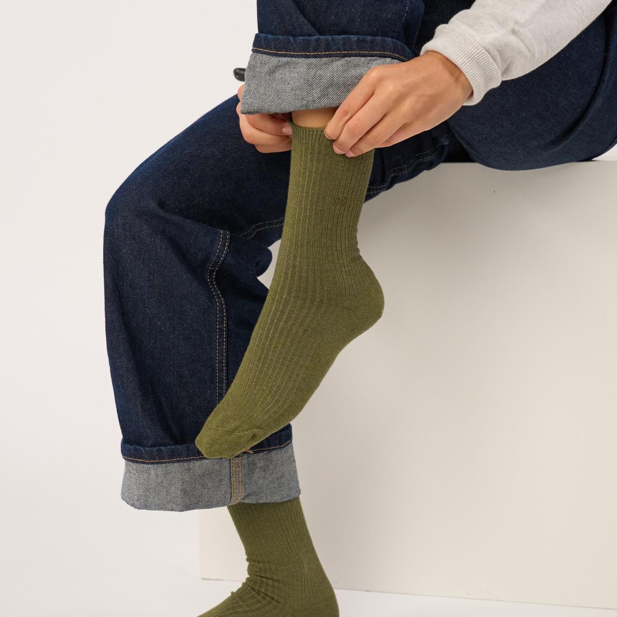 Effen sokken van gekamd katoen - Kaki - Groen