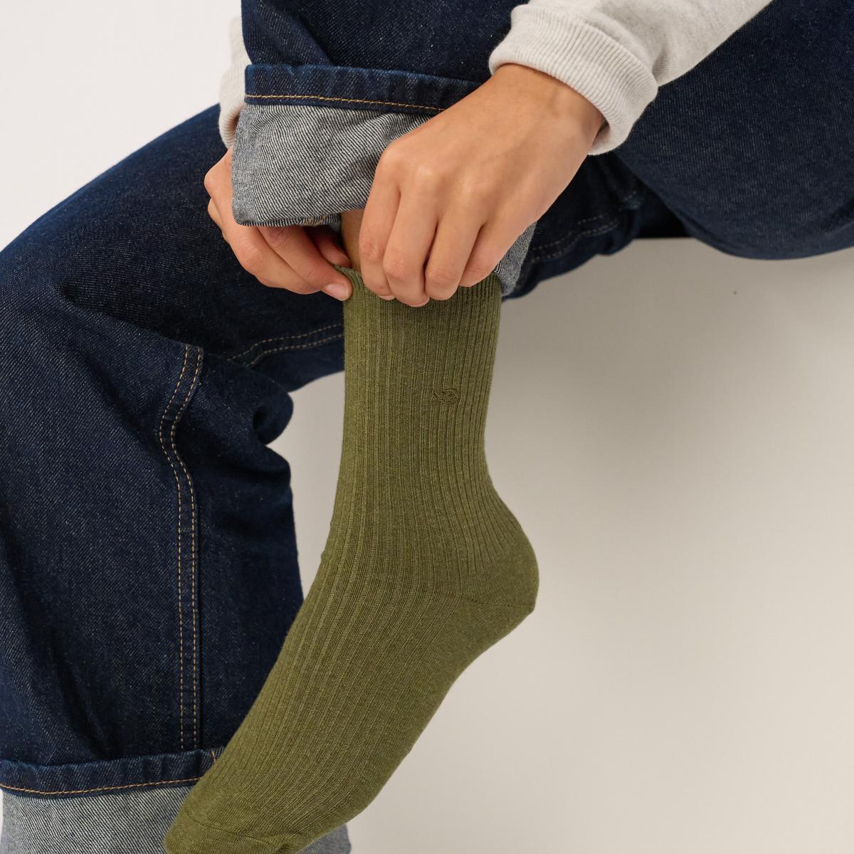 Effen sokken van gekamd katoen - Kaki - Groen