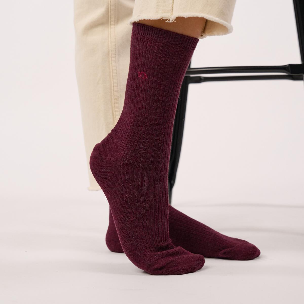 Chaussettes unies en coton peigné - Bordeaux - Rouge