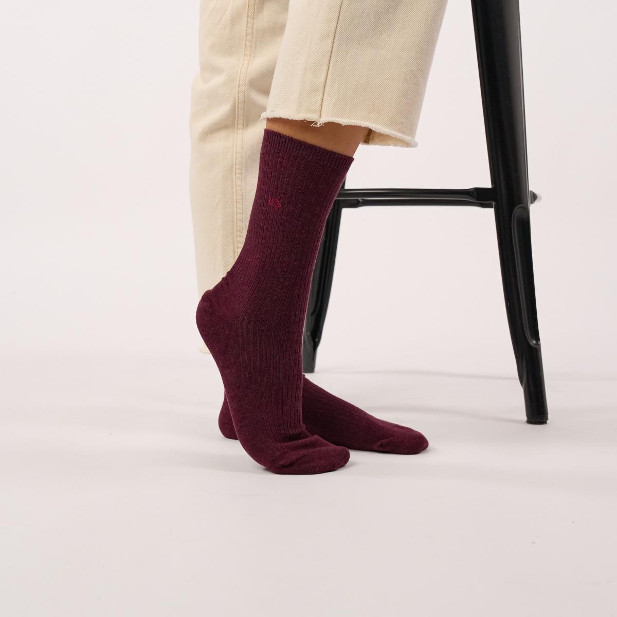 Effen sokken van gekamd katoen - Bordeaux - Rood