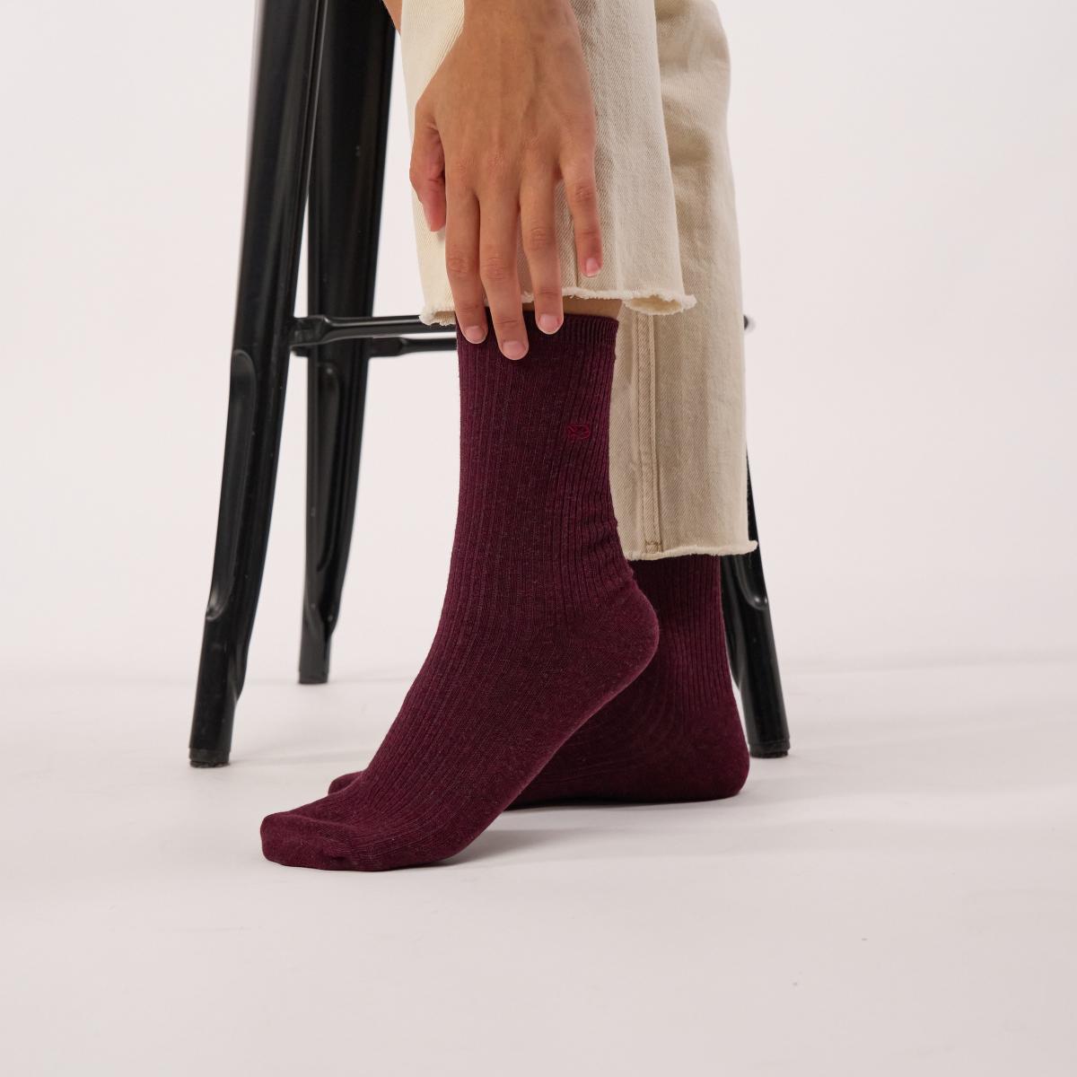 Effen sokken van gekamd katoen - Bordeaux - Rood
