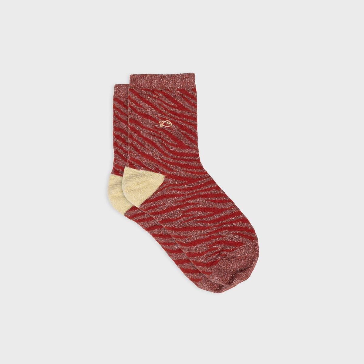 Chaussettes animaux en coton peigné - Zèbre, bordeaux - Rouge