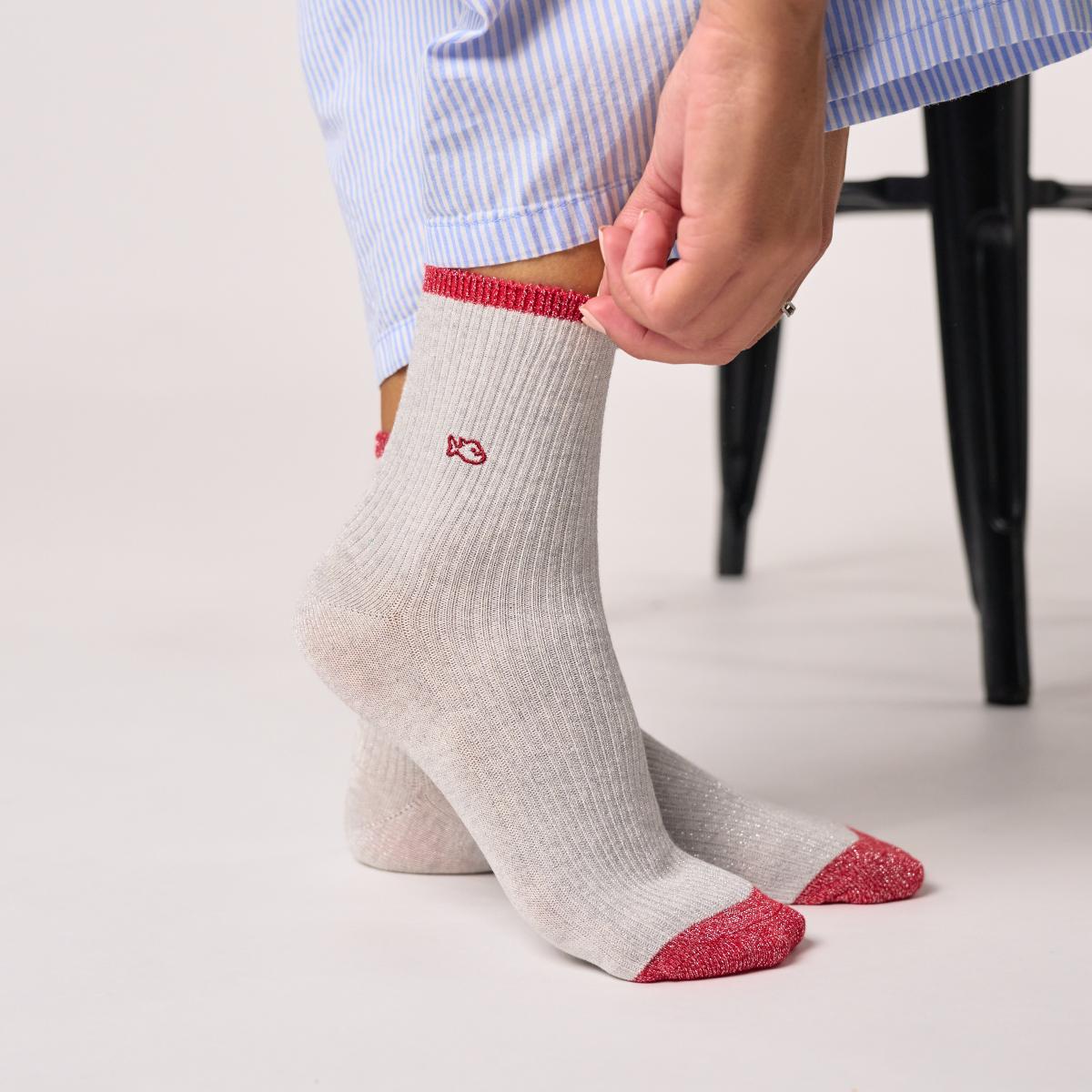 Chaussettes vintage en coton peigné - Gris