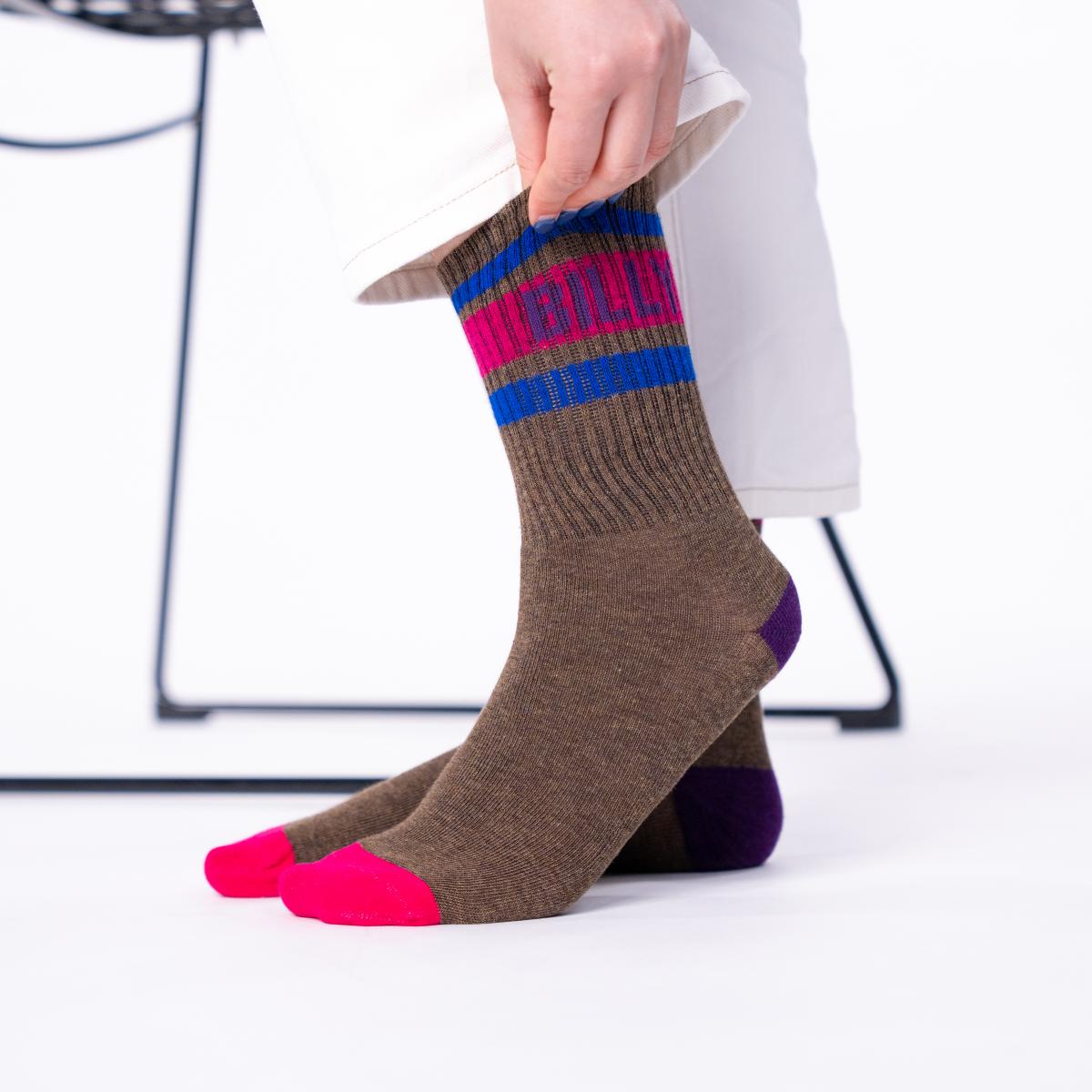 Chaussettes rétro en coton Tennis - Marron et rose