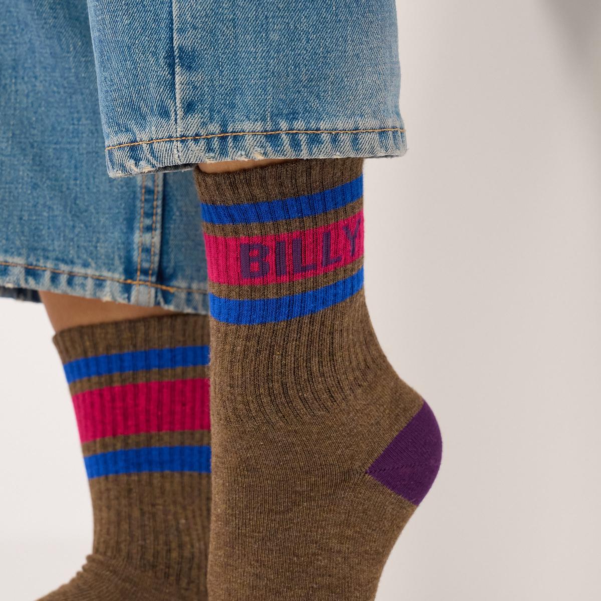 Chaussettes rétro en coton Tennis - Marron et rose