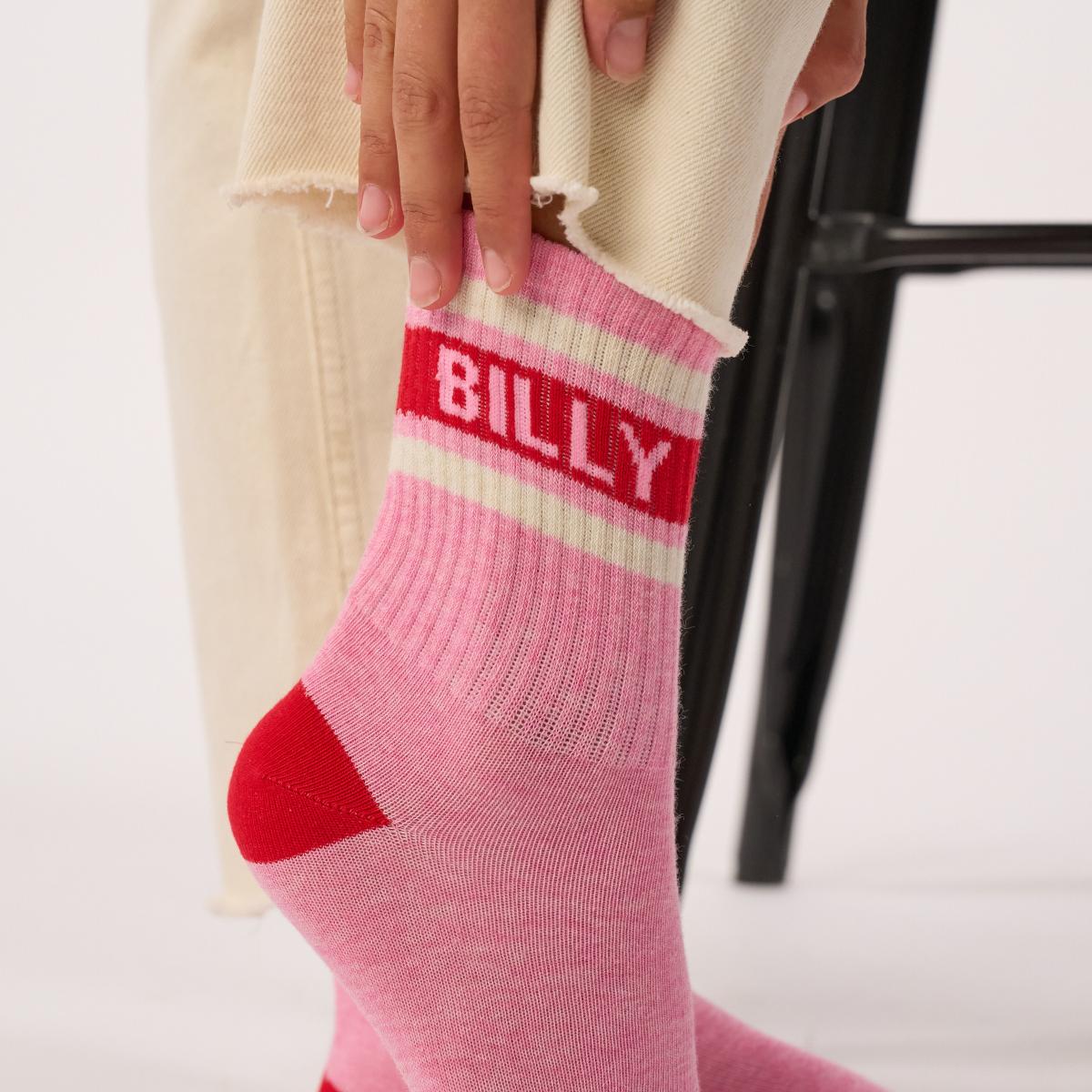 Chaussettes rétro en coton Tennis - Rose et rouge