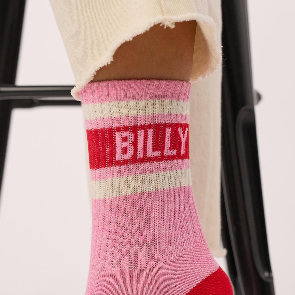 Chaussettes rétro en coton Tennis - Rose et rouge