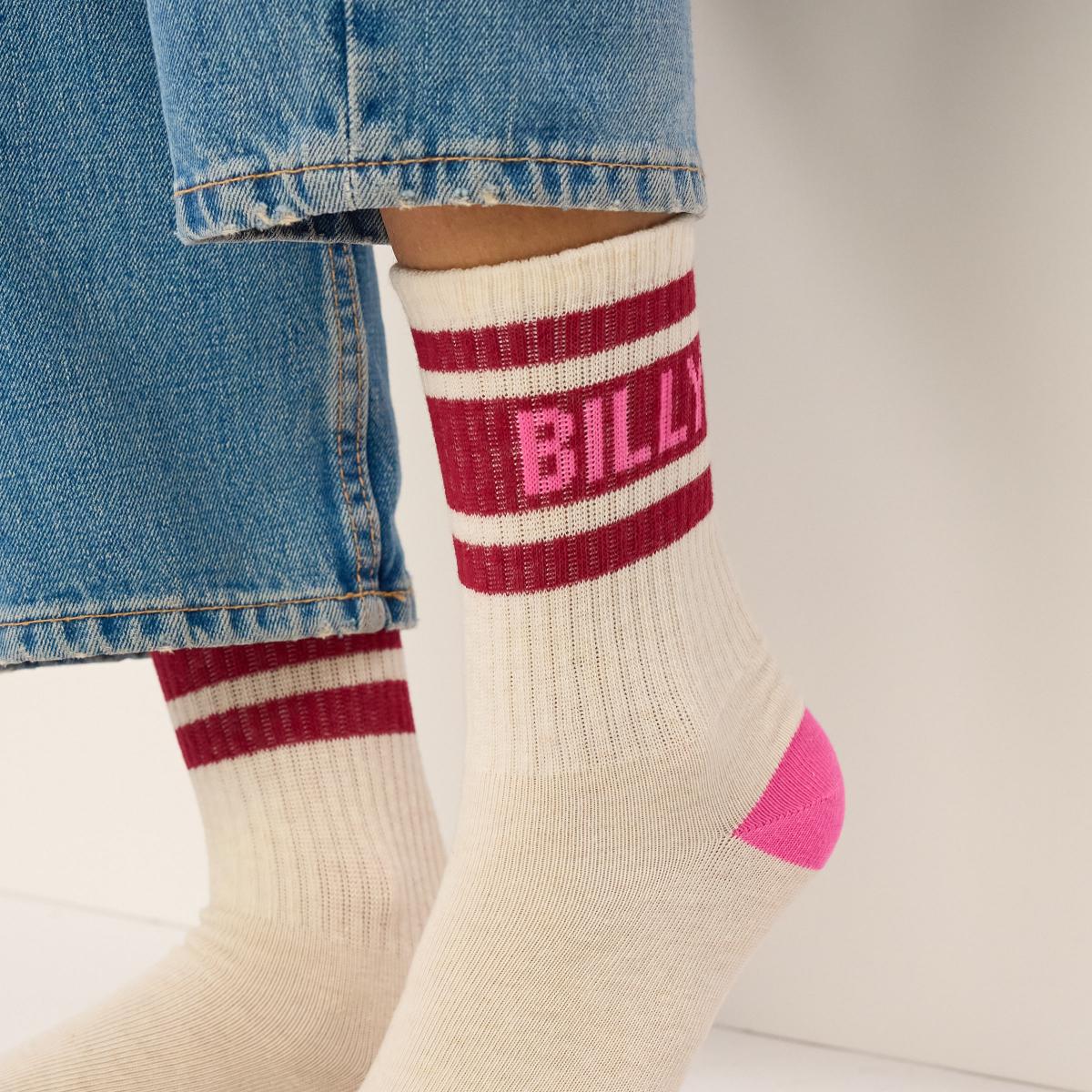 Chaussettes rétro en coton Tennis - Ecru et bordeaux - Beige
