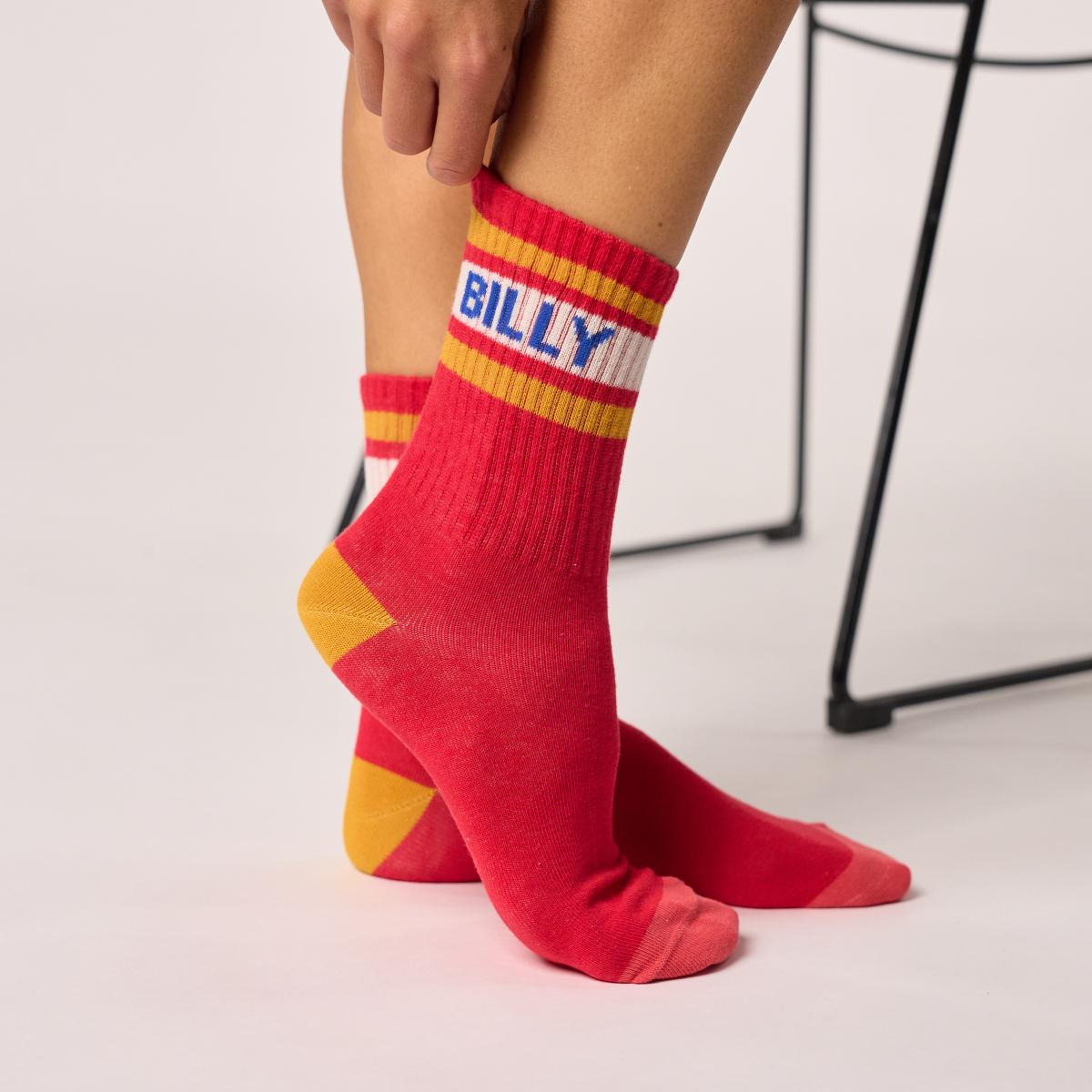 Chaussettes rétro en coton Tennis - Rouge et écru
