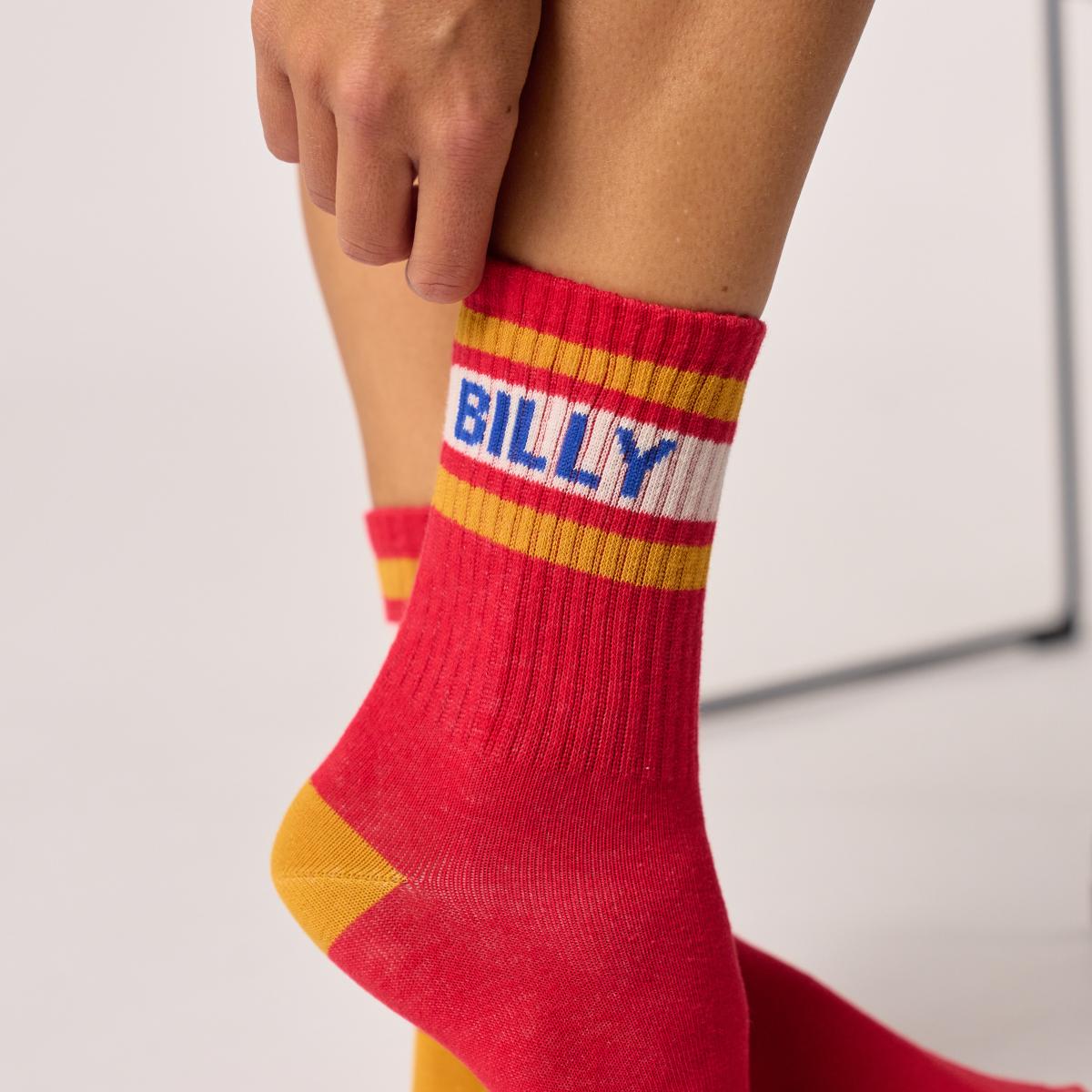 Chaussettes rétro en coton Tennis - Rouge et écru
