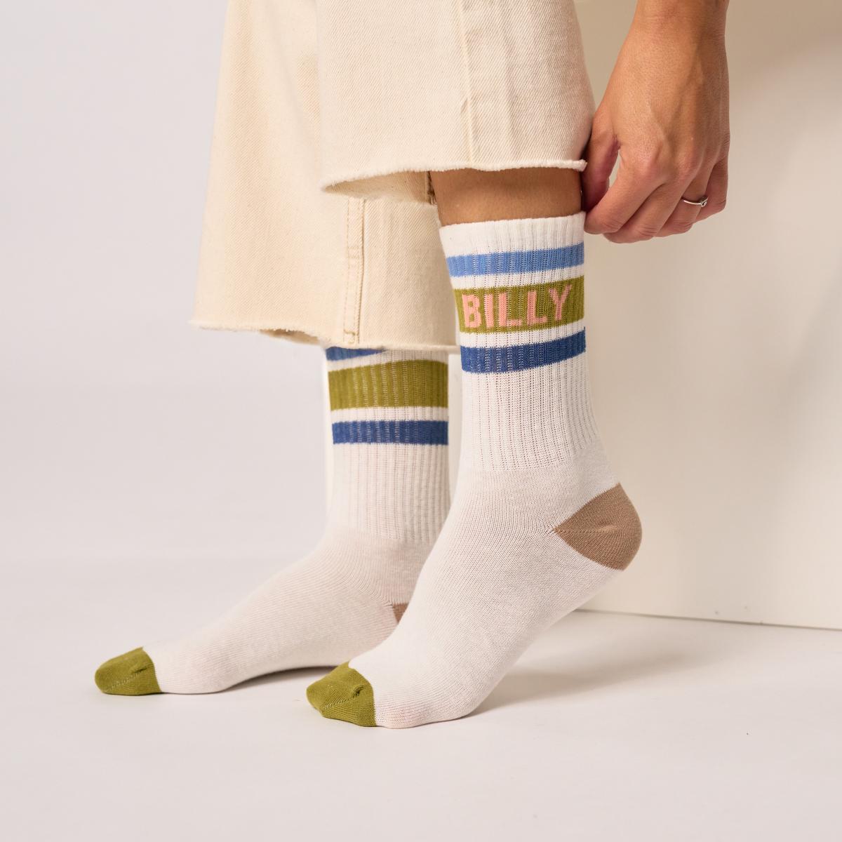 Retro tennissokken van katoen - Ecru en kaki - Beige