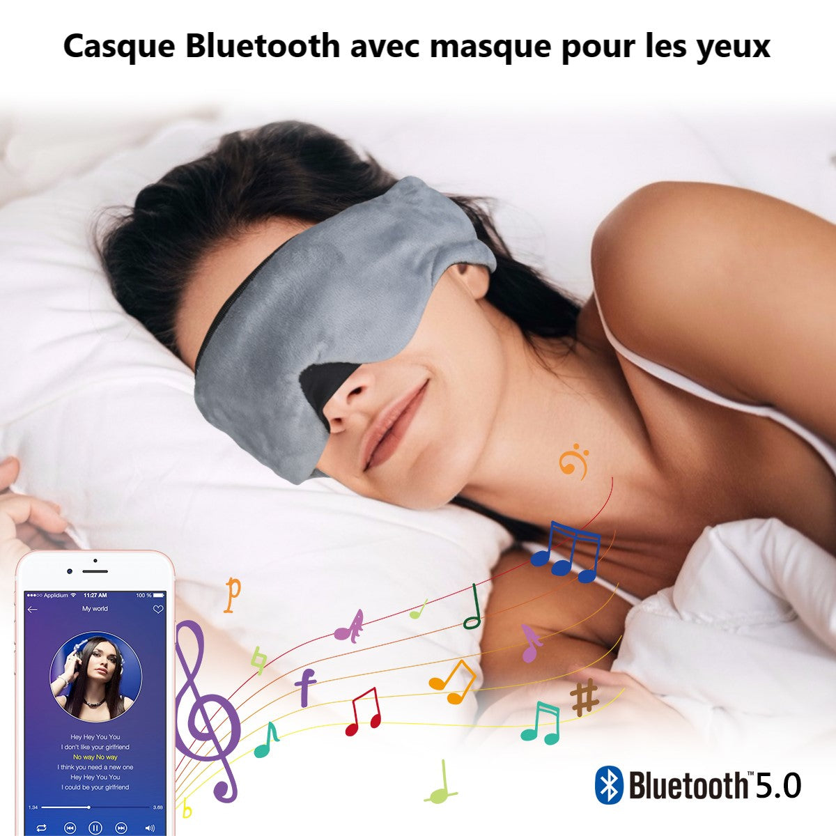 Slaapmasker Met Ingebouwde Bluetooth Koptelefoon - Grijs