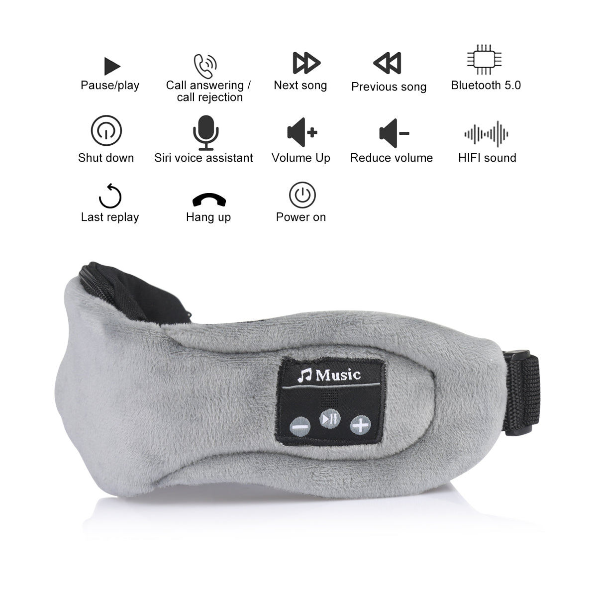 Slaapmasker Met Ingebouwde Bluetooth Koptelefoon - Grijs