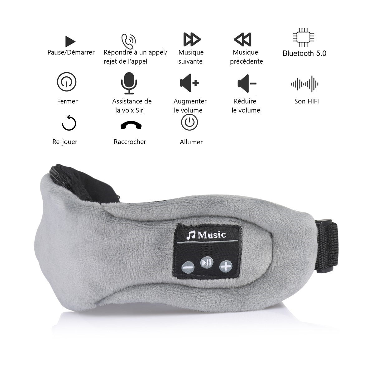 Slaapmasker Met Ingebouwde Bluetooth Koptelefoon - Grijs